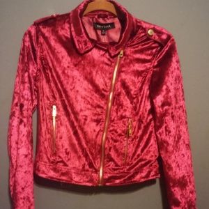 New Look Velvet Moto Jacket Red